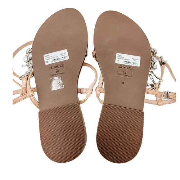 SCHUTZ Crystal Embellished Leather Strappy Thong Sandals size 7B Neutral Boho - Picture 5 of 12